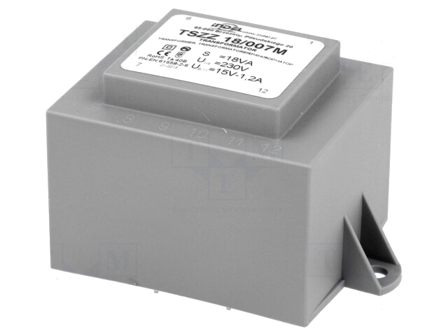 Transformator: ingegoten; 18VA; 230VAC; 15V; 1,2A; PCB; IP00; A: 52mm Transformator: ingegoten; 18VA; 230VAC; 15V; 1,2A; PCB; IP00; A: 52mm